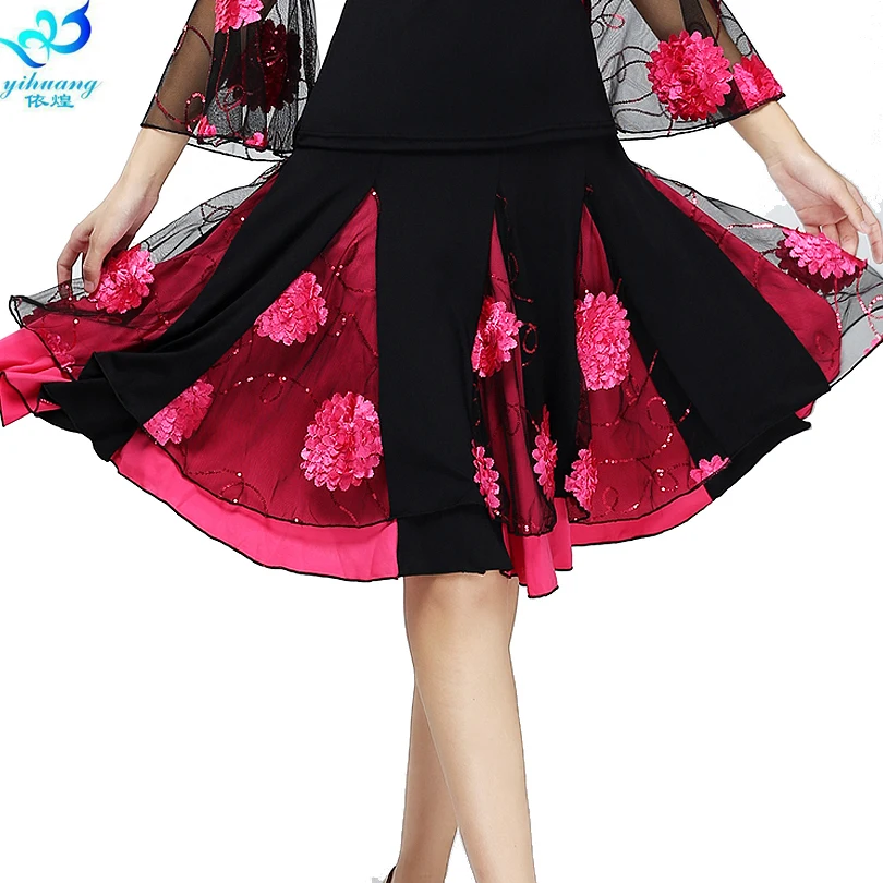 Женская юбка для бальных танцев, современный стандарт, юбка для сцены, Латинская Сальса, Румба, эластичный пояс#2625-1