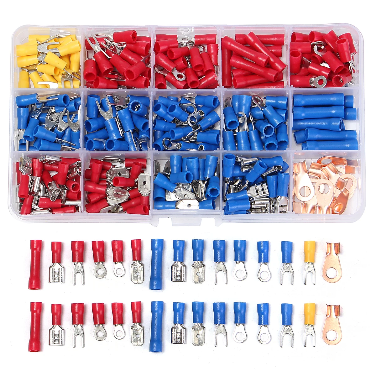 

270pcs Insulated Crimp Terminals Wire Connectors Butt Spade Ring Assorted Kit Connectors Terminals Parts Electrical Equipment