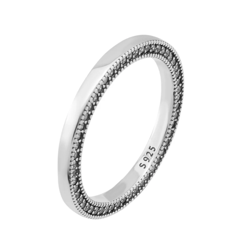 

100% Authentic 925 Sterling-Silver-Jewelry Signature Hearts Rings with Clear CZ Free Shipping