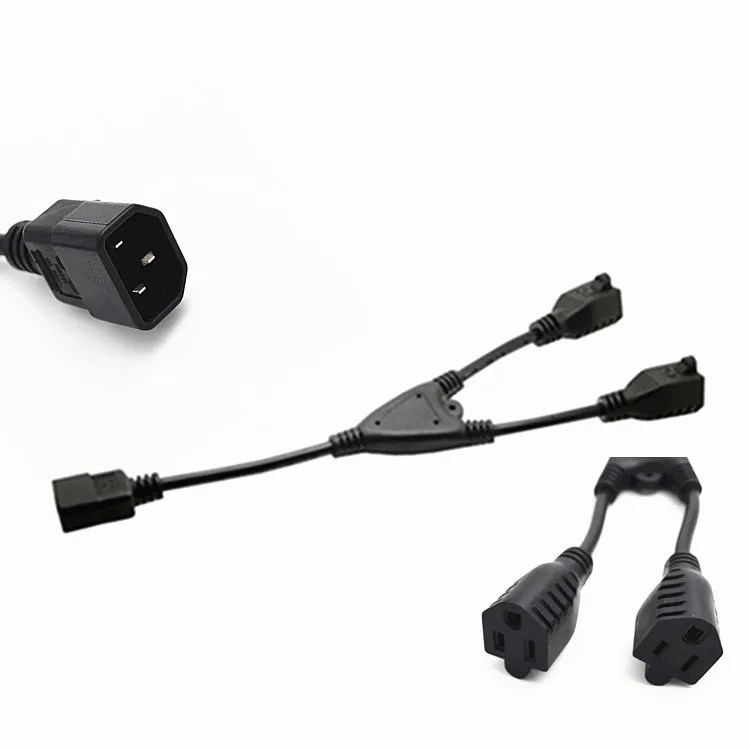 

High Quality 1ft short Power cable, Power Adapter, Y-Splitter, C14 to 5-15R x 2 cable,1 pcs