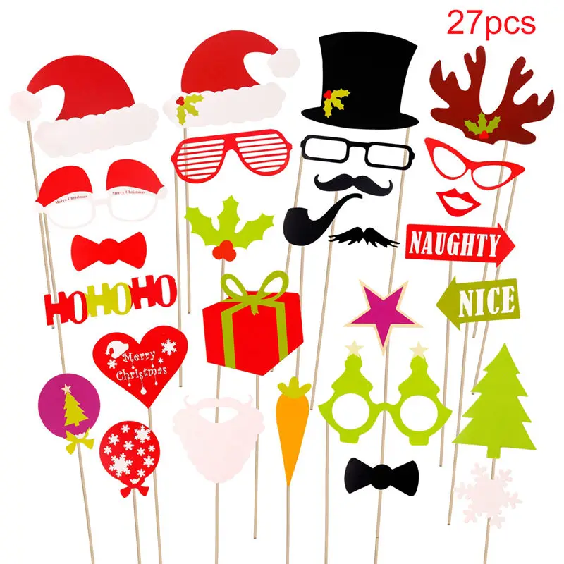 PATIMATE Christmas Paper Hat Funny Moustache Party Mask Photography Christmas Decoration Photo Props - Цвет: 27pcs