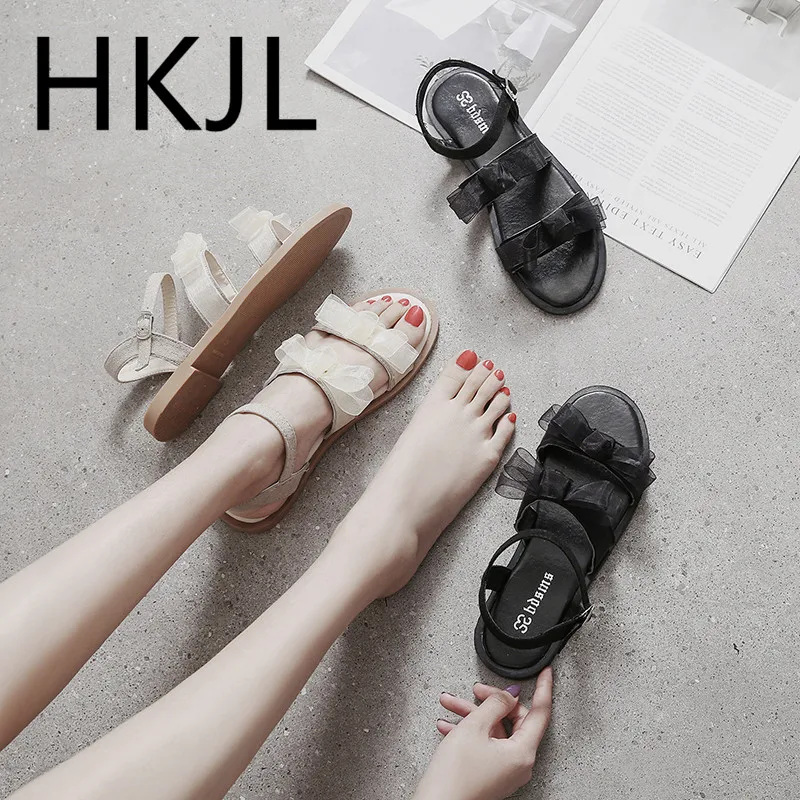 

HKJL Fashion The new 2019 summer Korean version of joker with a word with bow gentle shoes women flat shoes A881