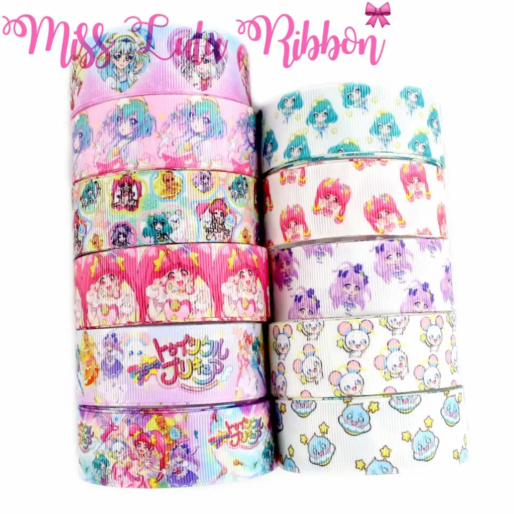 

16mm-75mm Japan Cartoon Series Cute Girl Printed Grosgrain/Foe Ribbon Gold Star DIY Party Hair Bowknots Making 50yards/roll