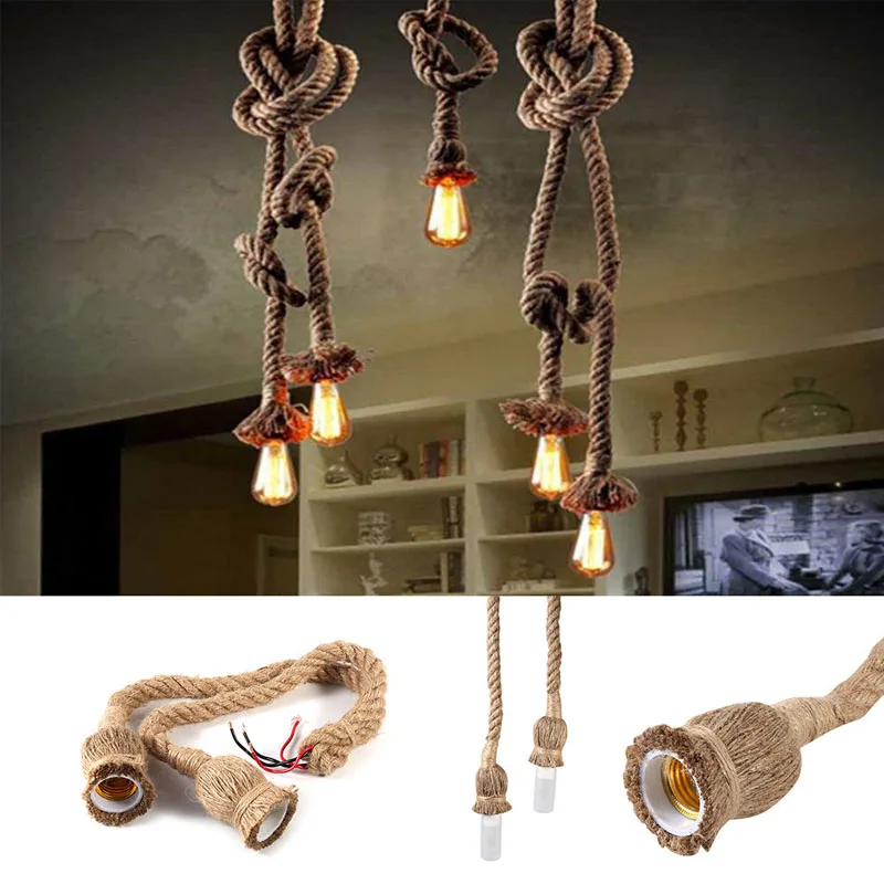 

Abajur E27 Retro Hemp Rope Knitted Stainless Chandelier Light Fittings Accessories Wedding Decoration Luminaria Lumiparty