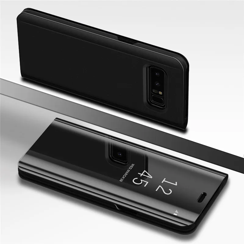 Прозрачный зеркальный флип-чехол с окошком для samsung Galaxy S9 S8 Plus S7 S6 Edge, умный чехол-подставка с чипом для samsung Note 8 9 Note 5 - Цвет: Black
