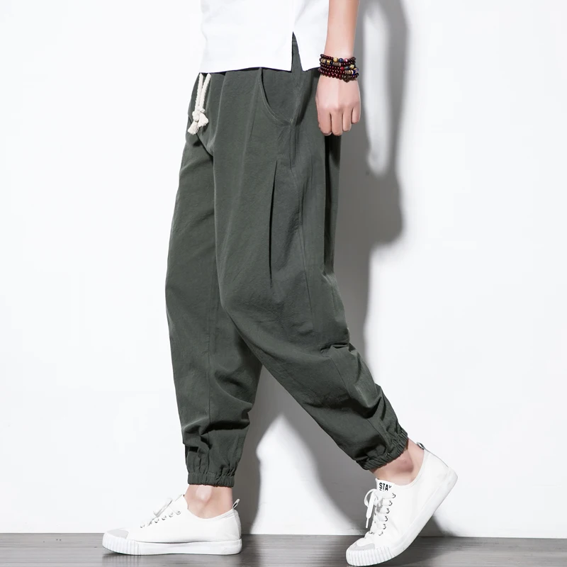 New men s casual pants Elastic waist linen pants Men trousers Plus Size Hip Hop Harem 3