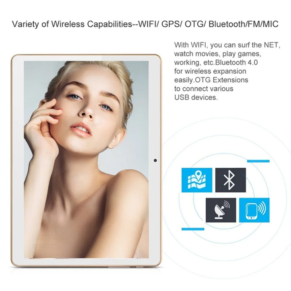  10.1 inch Tablet PC Octa Core 4GB RAM 64GB ROM Dual SIM Cards 3G WCDMA for Android 7.0 GPS Tablet P