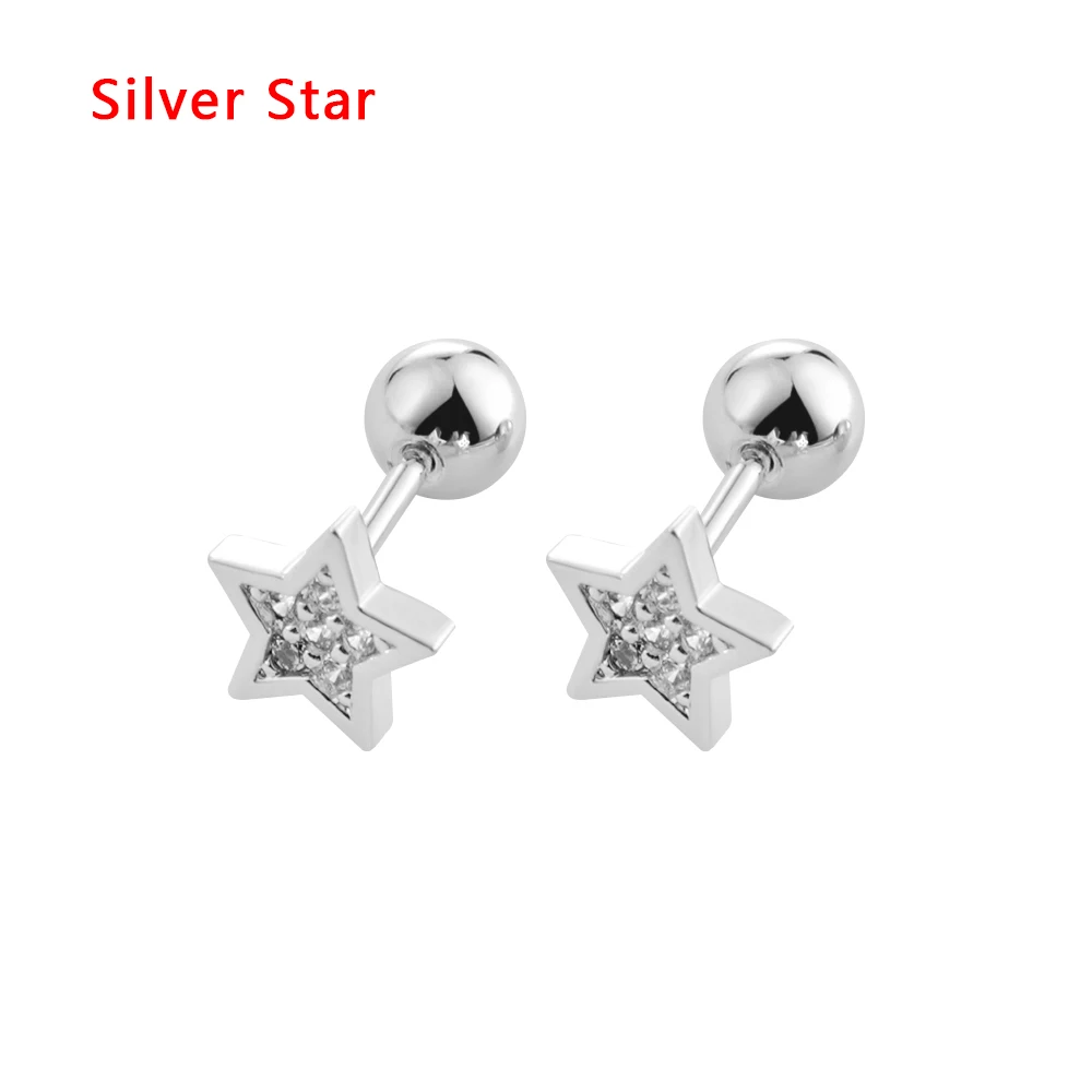 Silver Star 2 шт. унисекс пирсинг для ушей губы тело Лабрет хрящевая спираль CZ Кристалл 16 г Звезда Луна штанга серьги хирургические стальные Ушные Шпильки - Окраска металла: Silver Star