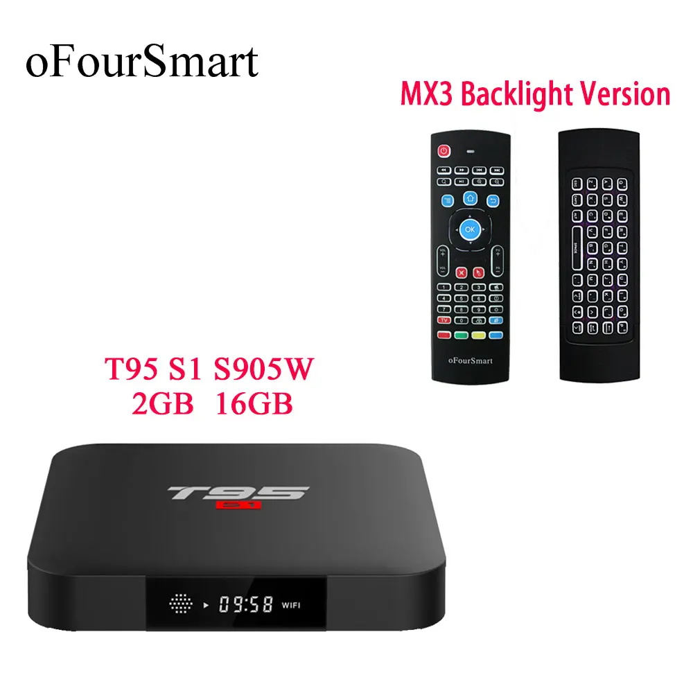 T95 S1 Amlogic S905W четырехъядерный 2G/16G Android 7 1 TV Box WiFi медиаплеер с MX3 L подсветкой Air