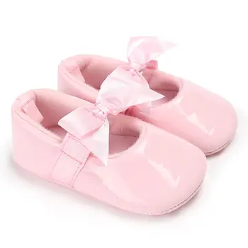 

Newborn Baby Girls Princess Shoes Crib Baby Infant Toddler Kids First Walkers Patent leather Mary Jane Big Bow Solid Shoes