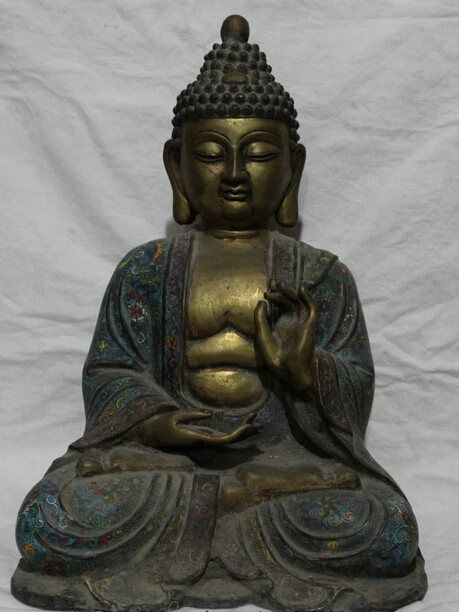 

JP S0524 17" Tibet Buddhism Cloisonne Bronze 24K Gold Gilt Shakyamuni Amitabha Statue