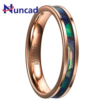 

Fashion Desgin Unisex Rings 4MM Wide Rose Gold Inlaid Abalone Shell 100% Tungsten Steel Ring Women Men Party Jewelry Gift