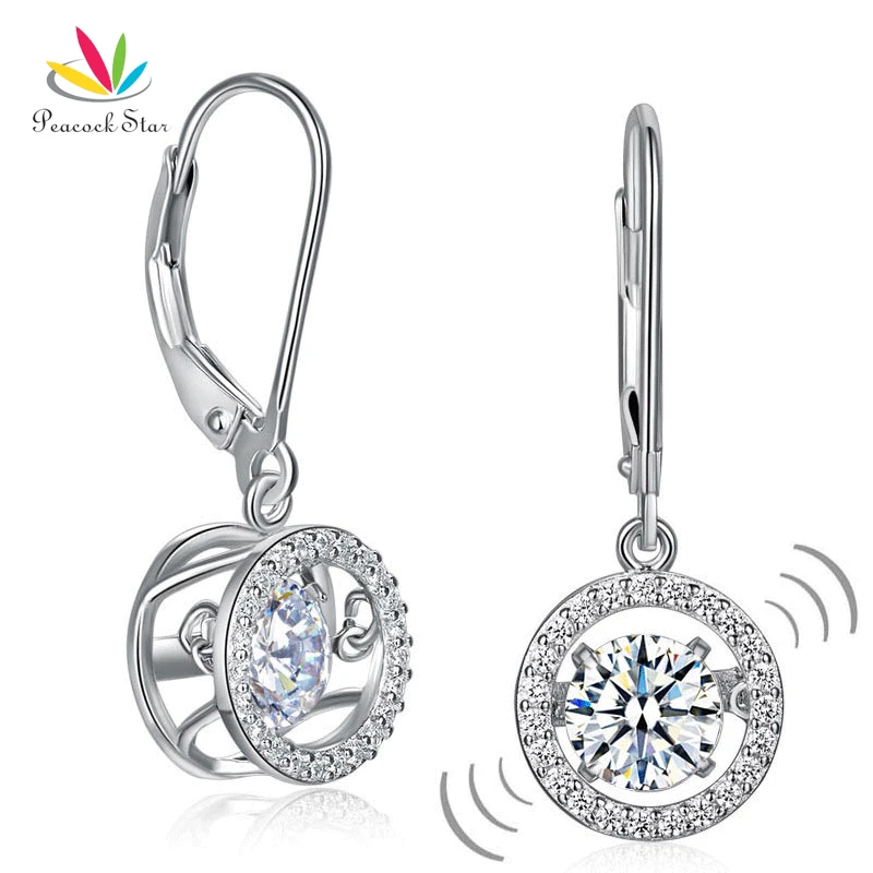 Peacock Star Classic Dancing Stone Dangle Drop Earrings Solid 925 Sterling Silver Wedding Gift CFE8130
