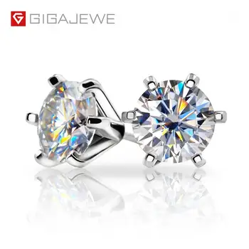 GIGAJEWE EF VVS1 Round Cut Total 2.0ct Diamond Test Passed Moissanite 18K Gold Plated 925 Silver Earring Jewelry Girlfriend Gift