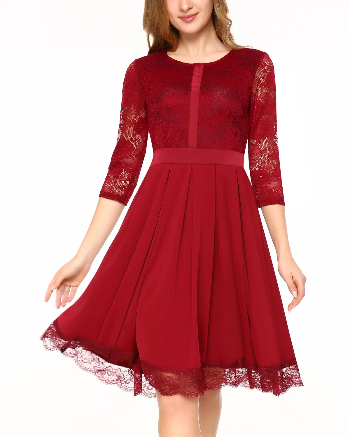 Buy Women Elegant Floral Lace Dress O Neck Contrast Patchwork Tunic Vintage