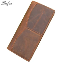 Мужской винтажный бумажник из натуральной кожи 2 сложения коричневый воловья кожа сотовый телефон кошелек коровья кожа Длинный кошелек с 11 держателями карт