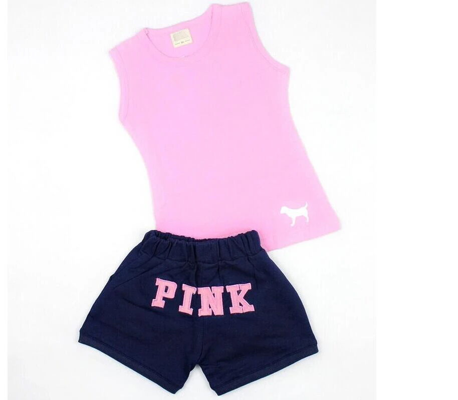 

2019 New Summer Baby Toddlers Boys Girls Clothes sets I love Pink Mickey Tank Vest Cotton+Shorts Pants 2 Piece Outfits