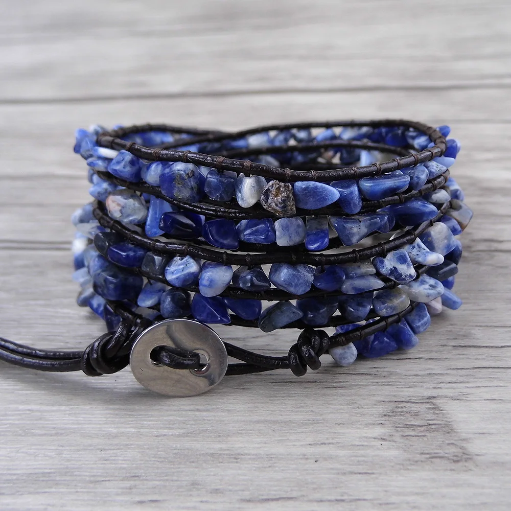 Us 15 99 20 Off Blue Bead Wrap Raw Stone Beads Bracelet Sodalite Yoga Leather Boho Jewelry In Us 15 99 20 Off Blue Bead Wrap Raw Stone Beads Bracelet Sodalite Yoga Leather Boho Jewelry In