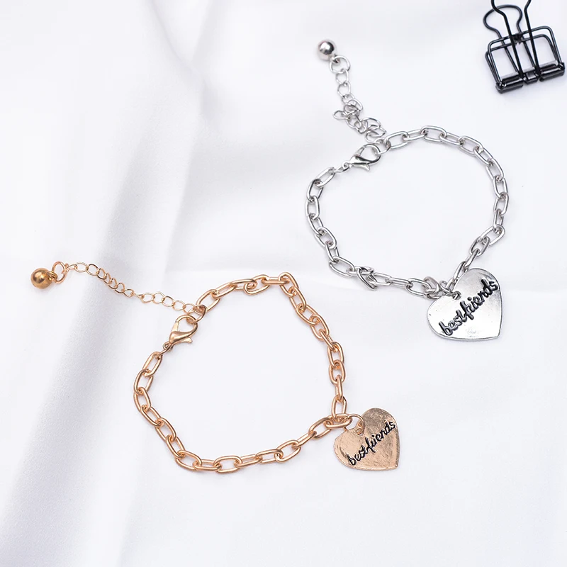 

SUKI 2 Colors Love Heart Best Friend Dangle Bracelet Friendship Gifts For Women Men Charm Bracelet Retro emaille armband Jewelry