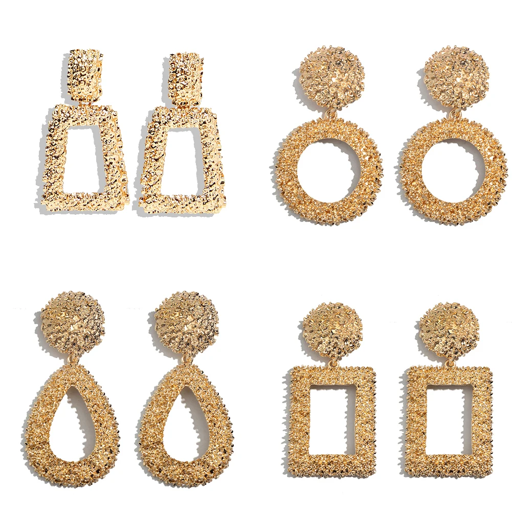 

JUST FEEL Fashion Long Gold Color Dangle Earrings For Women Boho Maxi Jewelry Vintage Round Circle Punk Geometric Drop EARRING