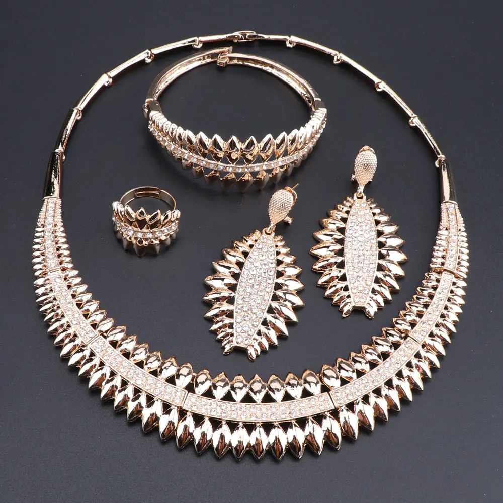

OEOEOS Dubai Gold-Color crystal Jewelry Set Brand Nigerian Bridal Beads Jewelry Set Wedding Party Bridal Accessories