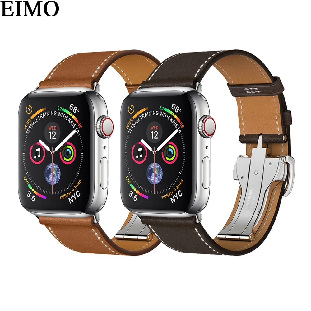 

EIMO Deployment Buckle Strap For Apple Watch band 42mm 38mm Iwatch 4/3/2/1 44mm 40mm Genuine Leather Single Tour Bracelet
