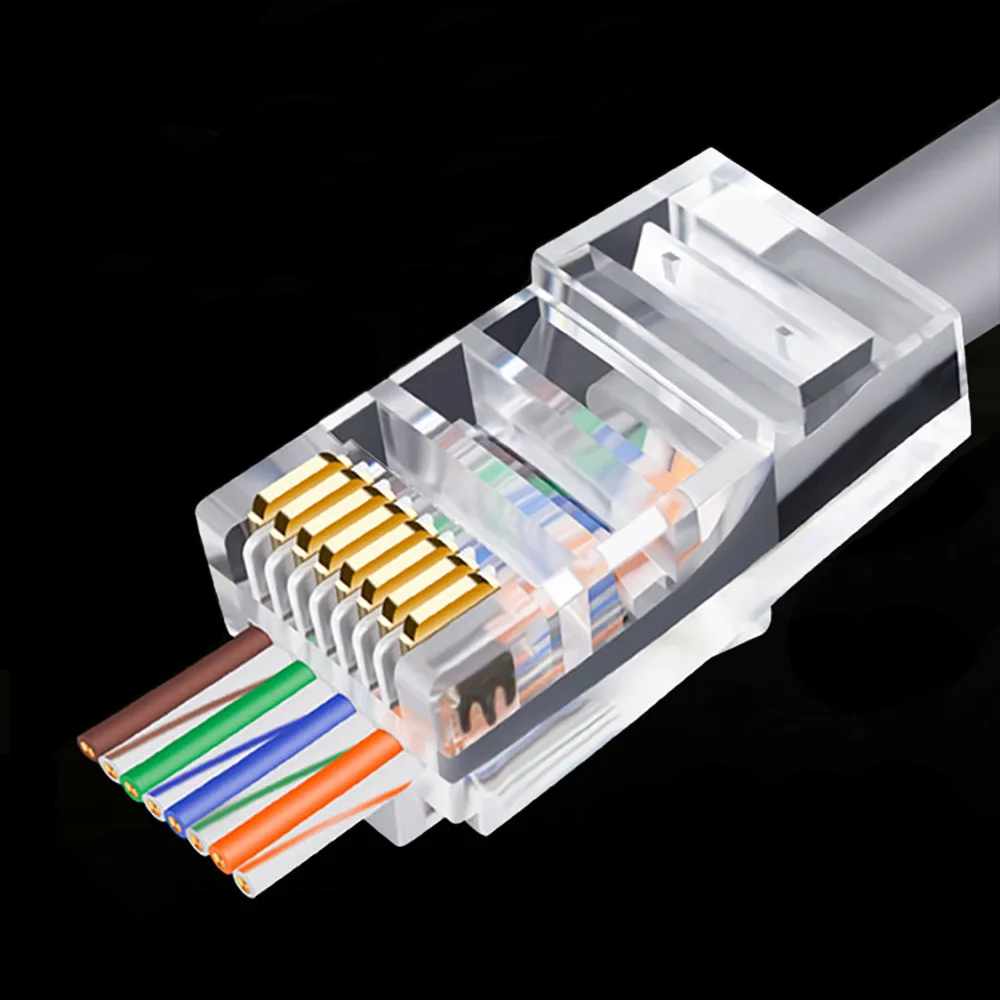Conector 6u Gold Platedpass Através de Cabos Ethernet Módulo Plug Network Rj45 Cabeças de Cristal Cat5 Cat5e 20 50 100 Pcs Oulx-rj45 - Imagem 5