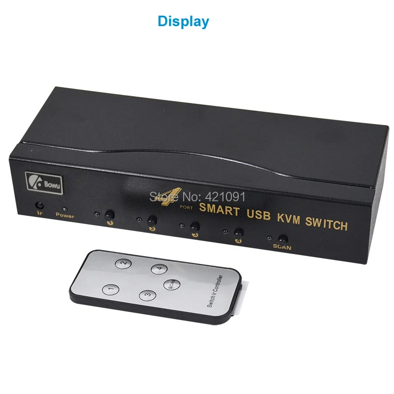 BOWU авто 4 порта смарт VGA USB KVM переключатель с ик-пультом дистанционного управления поддержка один набор мышь клавиатура монитор управление 4 пк и 4 KVM кабель