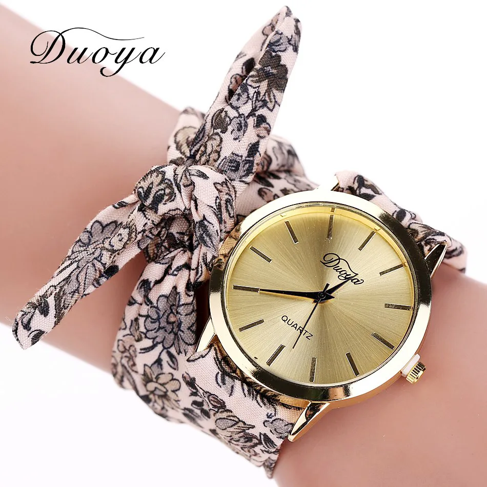 Известный бренд часы для женщин Мода повседневное тряпочный браслет с цветочным принтом часы Женское платье часы женский Девушка кварцевые наручные# D