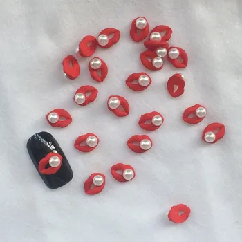

10Pcs Pack Metal Gold Red Lips Sexy Nail Alloy Stud nail art decorations 3d Pearl Charm Rhinestone Jewelry Accessory Supplies