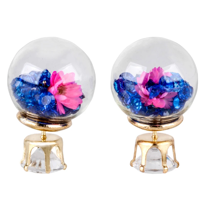 Hot Fashion Women Lady Elegant Flower Spherical Rhinestone Ear Stud Earrings