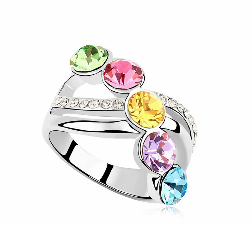 

2016 Charming hot mosaic ring with quality czech crystal 6 colors good for Christmas gift wholesale bijoux