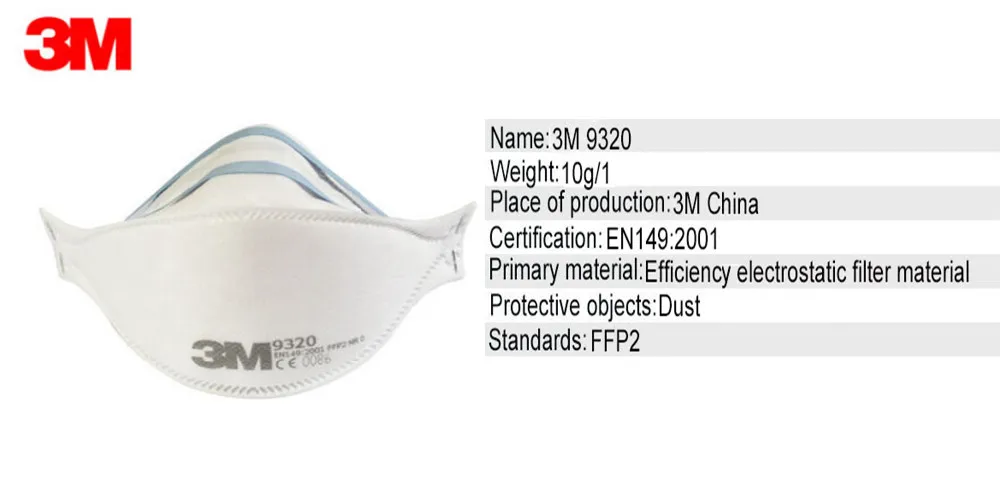 3 м 9320 Маска Анти-пыльные маски FFP2 Анти-пыль прочих частиц RU Сертифицированный пыли Защитная маска Анти-Статический фильтр H012905