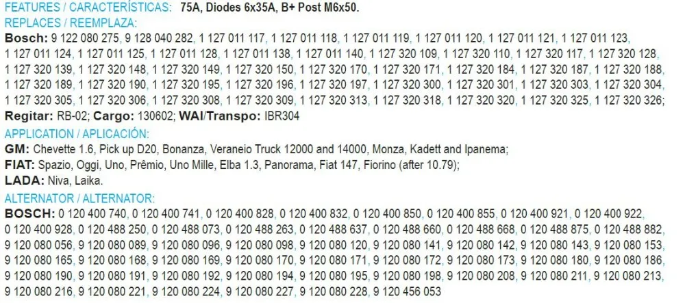 75A выпрямителя 9122080275 1127320109 130602 IBR304 для генератора 0120400740 9120080056 9120080190 9120080170