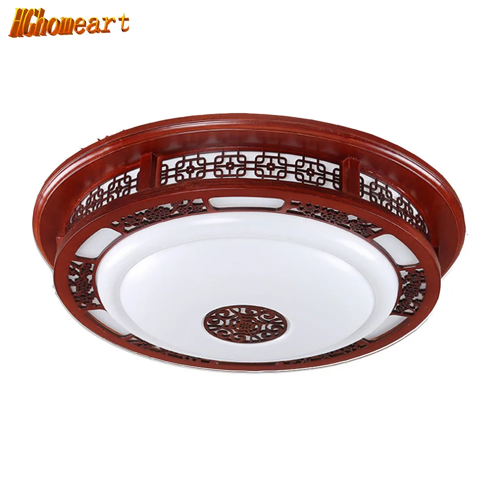 Chinese Circular Living Room Ceiling Lamp Solid Wood Acrylic Restaurant Bedroom Study Simple Led Retro Ceiling Lamp