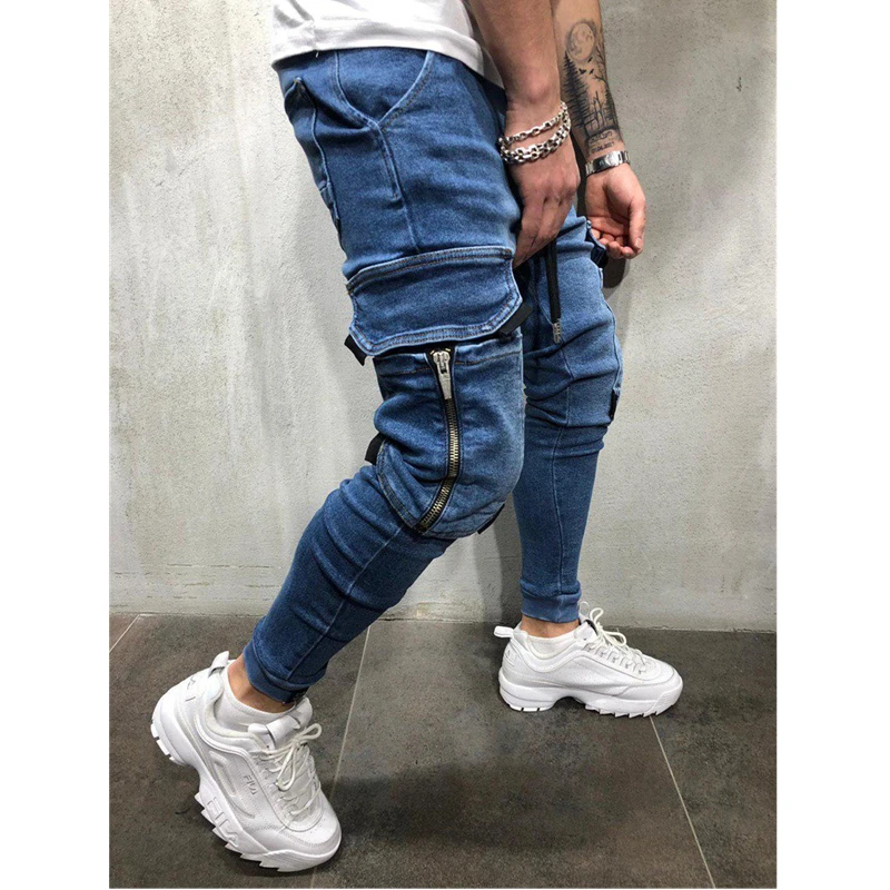 2019 Lado Listrado Jeans Rasgado Moda Streetwear Mens Skinny Jeans Stretch Calças Slim Casual Denim Jeans calças de brim hombre 2019 Lado Listrado Jeans Rasgado Moda Streetwear Mens Skinny Jeans Stretch Calças Slim Casual Denim Jeans calças de brim hombre