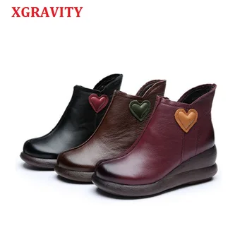 

XGRAVITY New Heart Shaped Lady Wedge Shoes Boots Elegant Genuine Leather Mid-Heeled Leisure Wedges Elegant Woman's Footwear A053