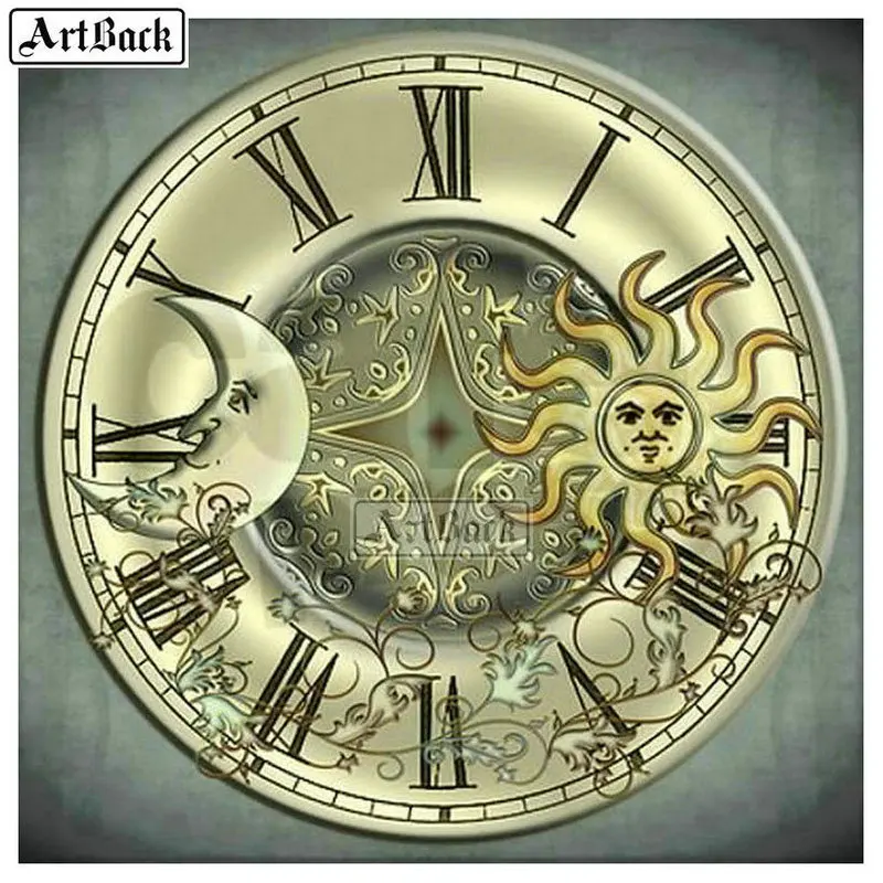 

Hot 5d diamond painting wall clock sun moon icon full square diamond mosaic 3d stick diamond embroidered clock for home decor