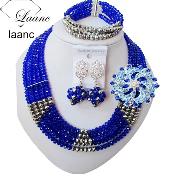 

African Beads Jewelry Set Royal Blue And Silver AL019