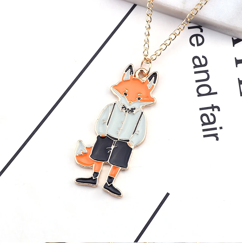 DIY симпатичное животное ожерелье подвеска кавайи мультфильм Mr. Fox Miss. Fox чокер Золотая цепь унисекс любовник ожерелье s& Кулоны Прямая поставка