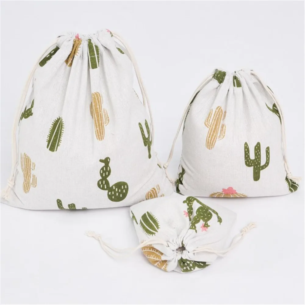 YILE белье хлопок Drawstring сумка с отделениями вечерние подарок мешок печати Cactus YM16c