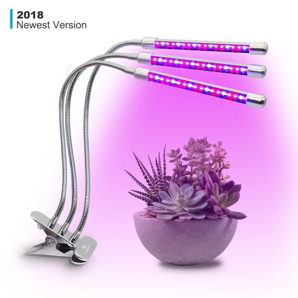 

CANAGROW Three Head Led Grow Light Clip Base 27W 54 LEDs Dimmable Plant Growing Lamp for Office Indoor Greenhouse Plants Herbs