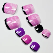 Розовые мраморные ногти для ногтей, смешанные цвета, французские накладные ногти, черная сторона, акриловые кончики для ногтей, полное покрытие, маникюрный салон, товары для женщин, 24 шт. Z577