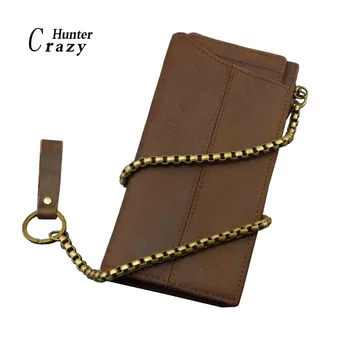 

Men Vintage Genuine Leather Cowhide Long Card Holder Purse Wallet w/Chain