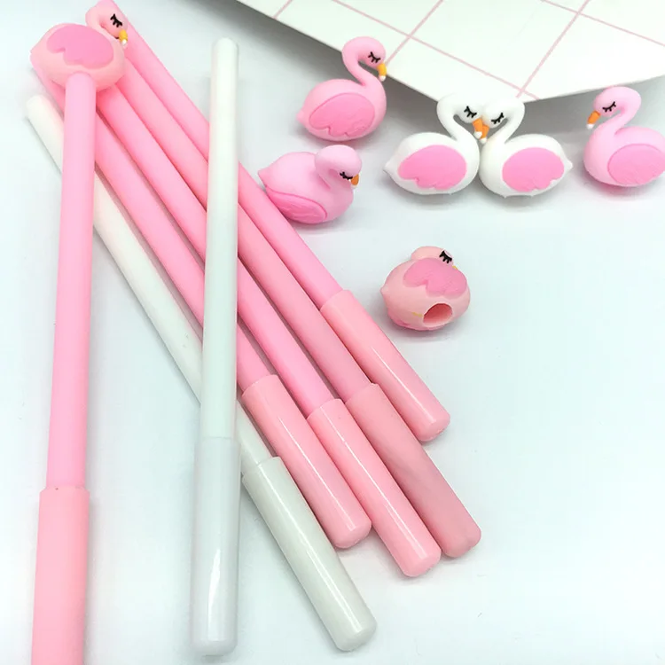 

50 PCS Cartoon Pink Flamingos Modeling 0.38mm Neutral Pen Student Learning Office Black Signature Wholesale Canetas School