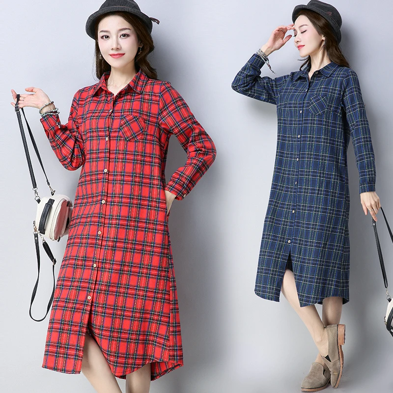 2018 модные Lagenlook более Размеры d плед хлопок белье Длинная блузка Весна плюс