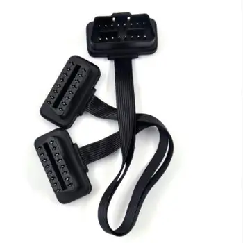 

10pcs/lot Flat+Thin 16Pin OBD 2 Extender OBD 16 Pin ELM327 Male To Dual Female Y Splitter Elbow OBDII Extension Connector Cable
