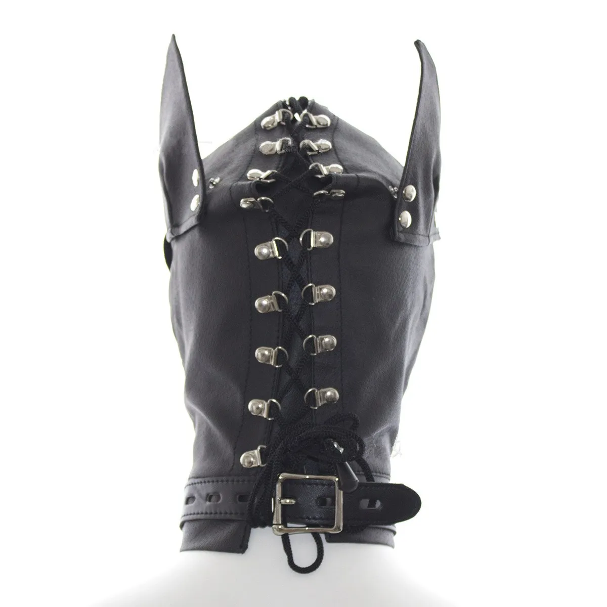 Faux Leather Gimp Hood Head Mask Removable Blindfold Dog Slave Rolyplay Headgear