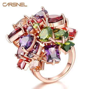 

CARSINEL Mona Lisa Activity Petal AAA Cubic Zirconia Crystal Stone Wedding Ring for Women Multicolor Rose Gold-color Jewelry