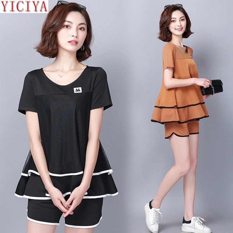 

Two Piece Short Set for Women Outfit Tracksuit Sportswear Fitness Co-ord Set Plus Size 3xl 4xl 5xl Top and Mini Short Clothing